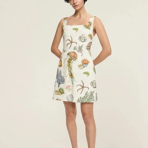 ALÉMAIS Sea Sleeveless Linen Mini Dress Lace-Up Jellyfish 2 NWT Anthropologie - Picture 6 of 8
